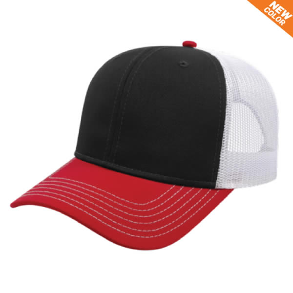 (image for) Black/Red/White Modified Flat Bill with Mesh Back Cap